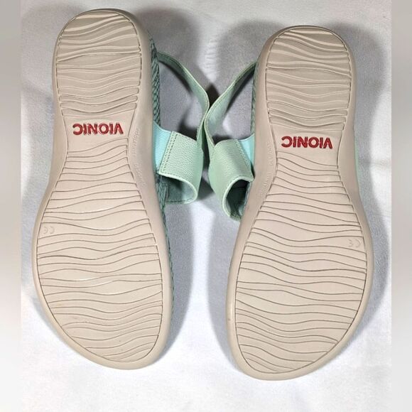New Vionic Tala Women's Leather T-Strap Snake Print Slingback Seafom  Size 10W - Picture 6 of 6